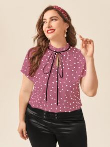 Áo sơ mi Plus Size viền lá sen Tim Tất cả trên in Thanh lịch - Bụi hồng - Xem 1