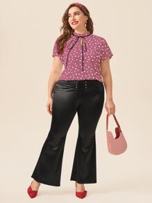 Áo sơ mi Plus Size viền lá sen Tim Tất cả trên in Thanh lịch - Bụi hồng - Xem 3