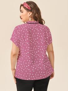 Áo sơ mi Plus Size viền lá sen Tim Tất cả trên in Thanh lịch - Bụi hồng - Xem 5