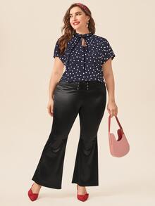 大碼心形圖案繫帶領襯衫 - 藏蓝色 - 查看 3