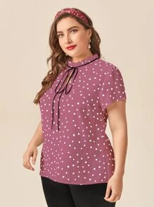 Áo sơ mi Plus Size viền lá sen Tim Tất cả trên in Thanh lịch - Bụi hồng - Xem 6