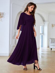 花卉刺繡網紗細節伴娘連衣裙 - 紫色 - 查看 3