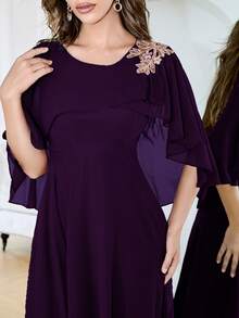 花卉刺繡網紗細節伴娘連衣裙 - 紫色 - 查看 4