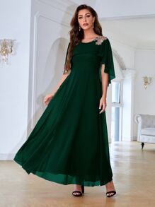 Váy phù dâu Nghề thêu màu trơn Thanh lịch - Màu xanh lá cây đậm - Xem 1