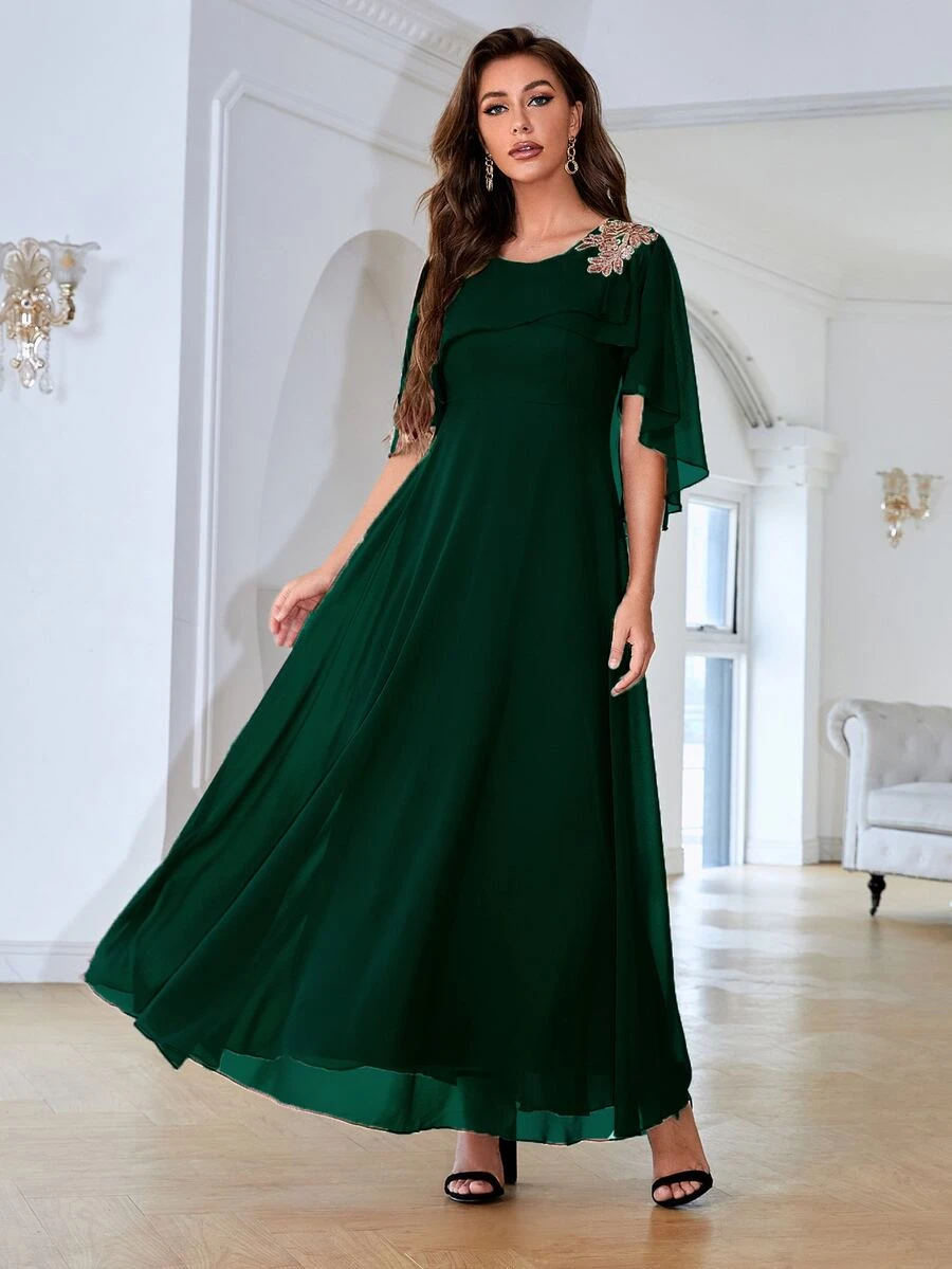 Váy phù dâu Nghề thêu màu trơn Thanh lịch - Màu xanh lá cây đậm - Xem 1