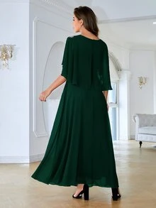 Váy phù dâu Nghề thêu màu trơn Thanh lịch - Màu xanh lá cây đậm - Xem 2