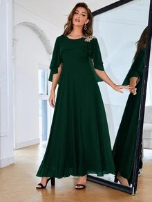 Váy phù dâu Nghề thêu màu trơn Thanh lịch - Màu xanh lá cây đậm - Xem 3