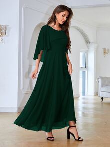 Váy phù dâu Nghề thêu màu trơn Thanh lịch - Màu xanh lá cây đậm - Xem 6