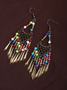 Beaded Tassel Decor Drop Earrings - Multicolor - View 2