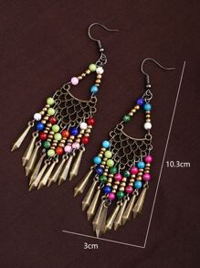 Beaded Tassel Decor Drop Earrings - Multicolor - View 3