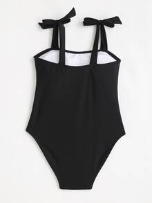 Girls Plain Knot Shoulder One Piece Swimsuit