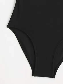 Girls Plain Knot Shoulder One Piece Swimsuit