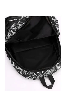 Mochila grande de mujer con estampado de graffiti de moda - Negro - Ver 5