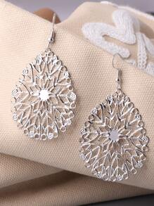 Hollow Out Water Drop Decor Drop Earrings - Silver - View 5