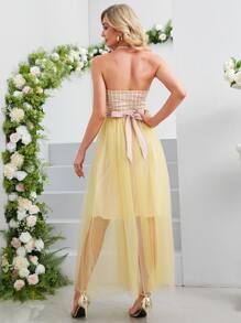 Đầm Thắt lưng Tương phản Mesh Sọc ca rô Hấp dẫn - Nhiều màu - Xem 2