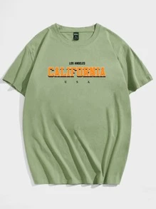 ROMWE MEN 男士字母圖案T恤 - 青檸色 - 查看 1