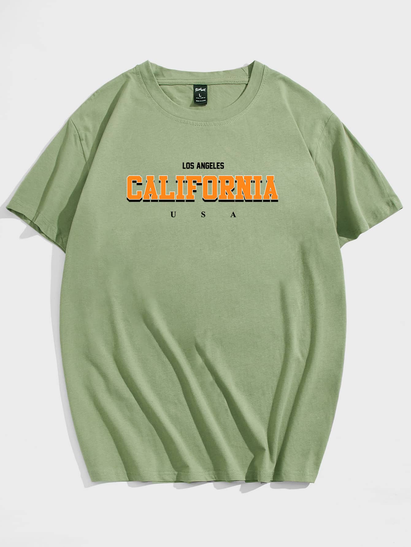 ROMWE MEN 男士字母圖案T恤 - 青檸色 - 查看 1