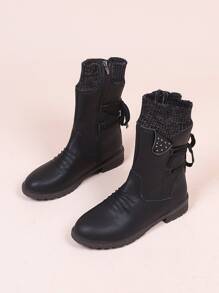 Lace Up Design Side Zipper Boots - Black - View 2
