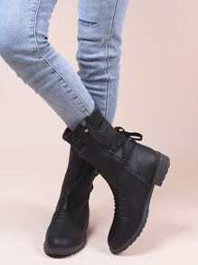 Lace Up Design Side Zipper Boots - Black - View 4