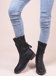 Lace Up Design Side Zipper Boots - Black - View 7