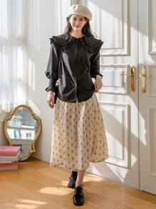 DAZY Áo cánh tay đèn lồng xếp ly cổ bẻ nhiều lớp, quần áo mùa thu, áo dài tay - màu đen - Xem 7