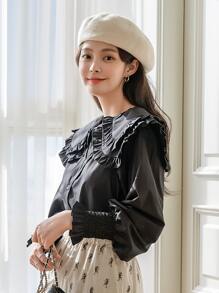 DAZY Áo cánh tay đèn lồng xếp ly cổ bẻ nhiều lớp, quần áo mùa thu, áo dài tay - màu đen - Xem 8