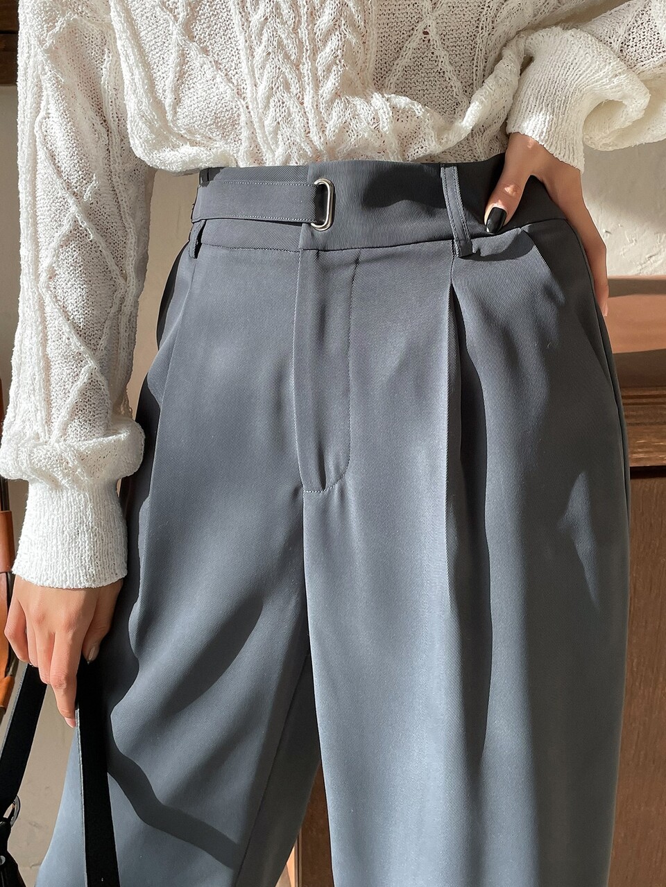 High Waist Plicated Detail Tailored Pants