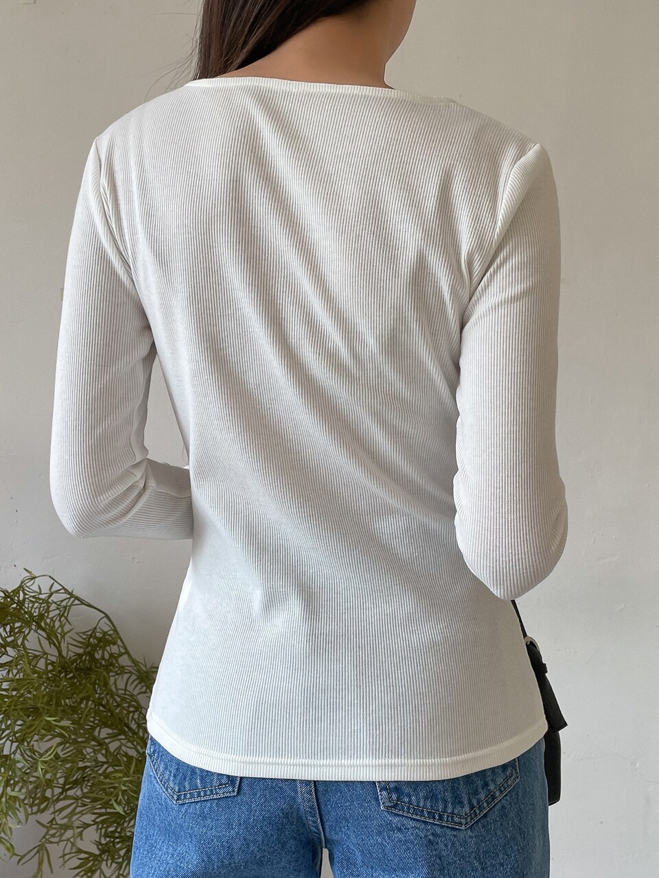 Square Neck Ribbed Knit Tee