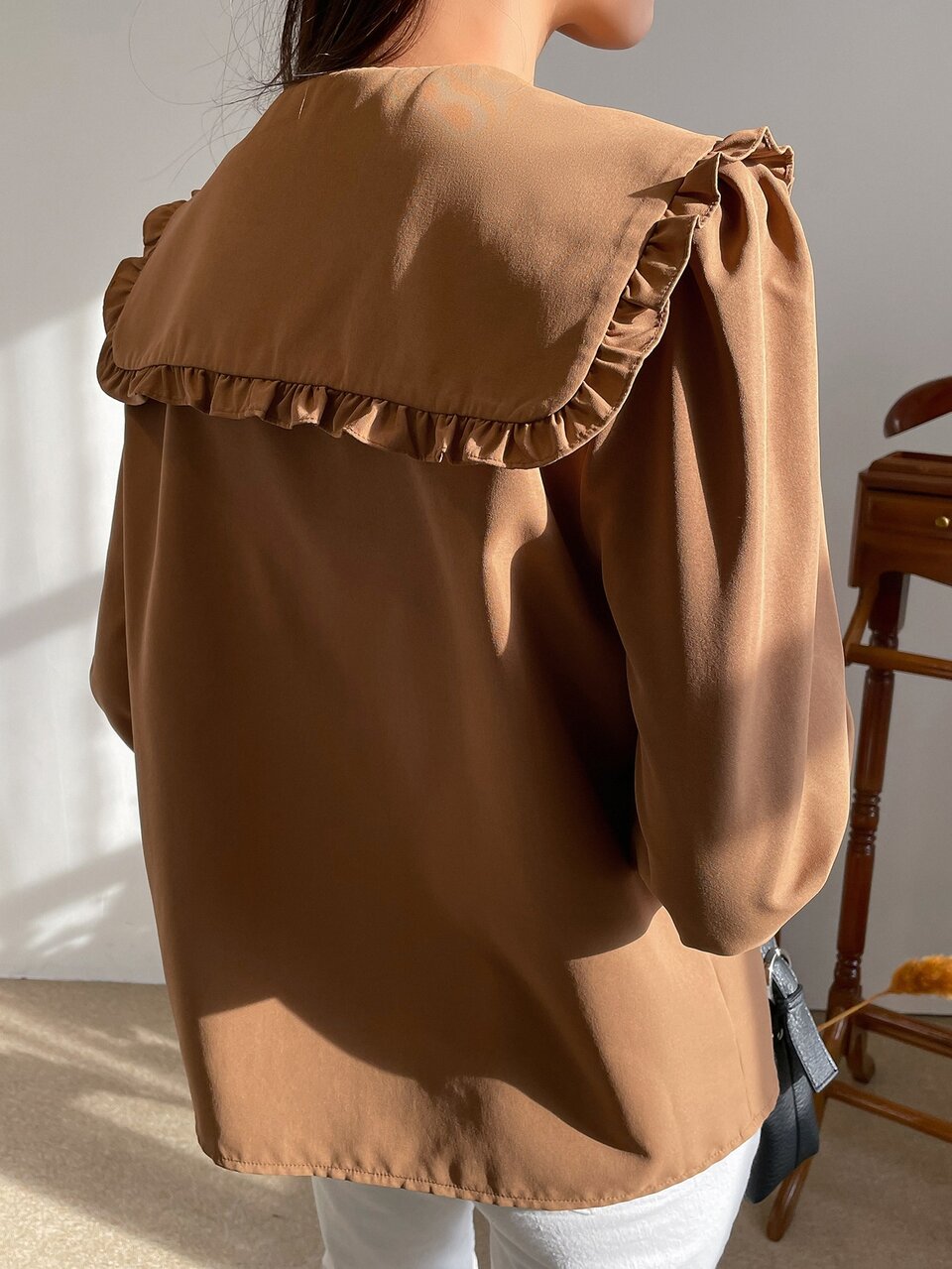 Statement Sailor Collar Frill Trim Blouse