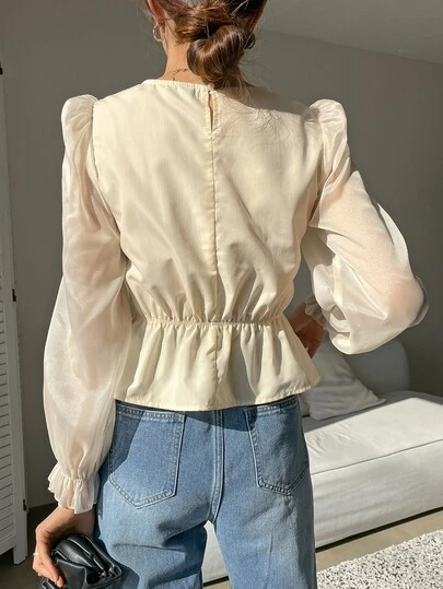 DAZY フラウンススリーブ フリルトリム シール ペプラムトップ