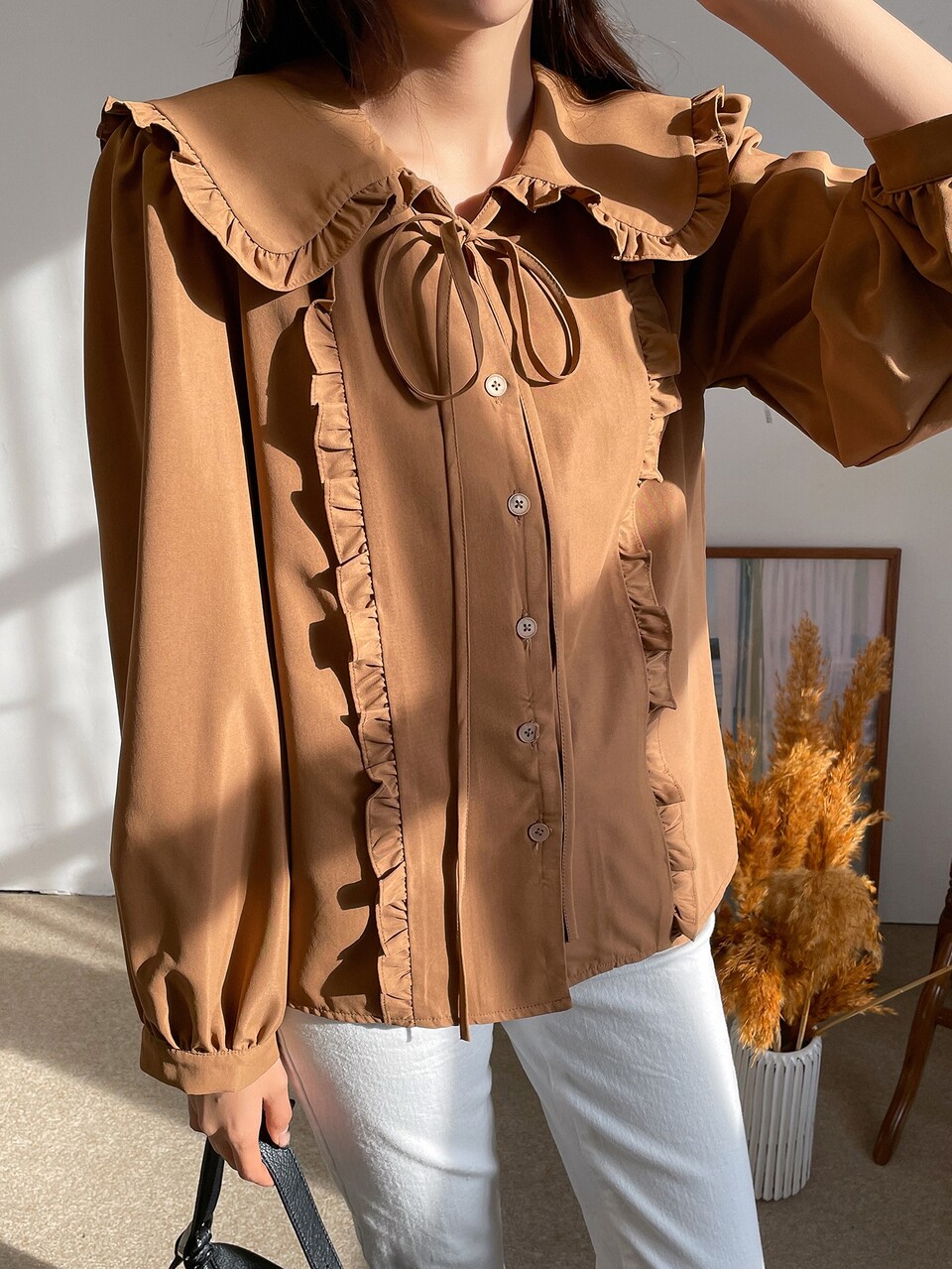 Statement Sailor Collar Frill Trim Blouse