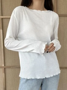 DAZY Textured Lettuce Trim Drop Shoulder Blouse - White - View 6