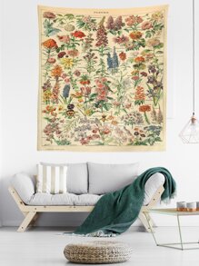 Letter & Floral Print Tapestry - Multicolor - View 1