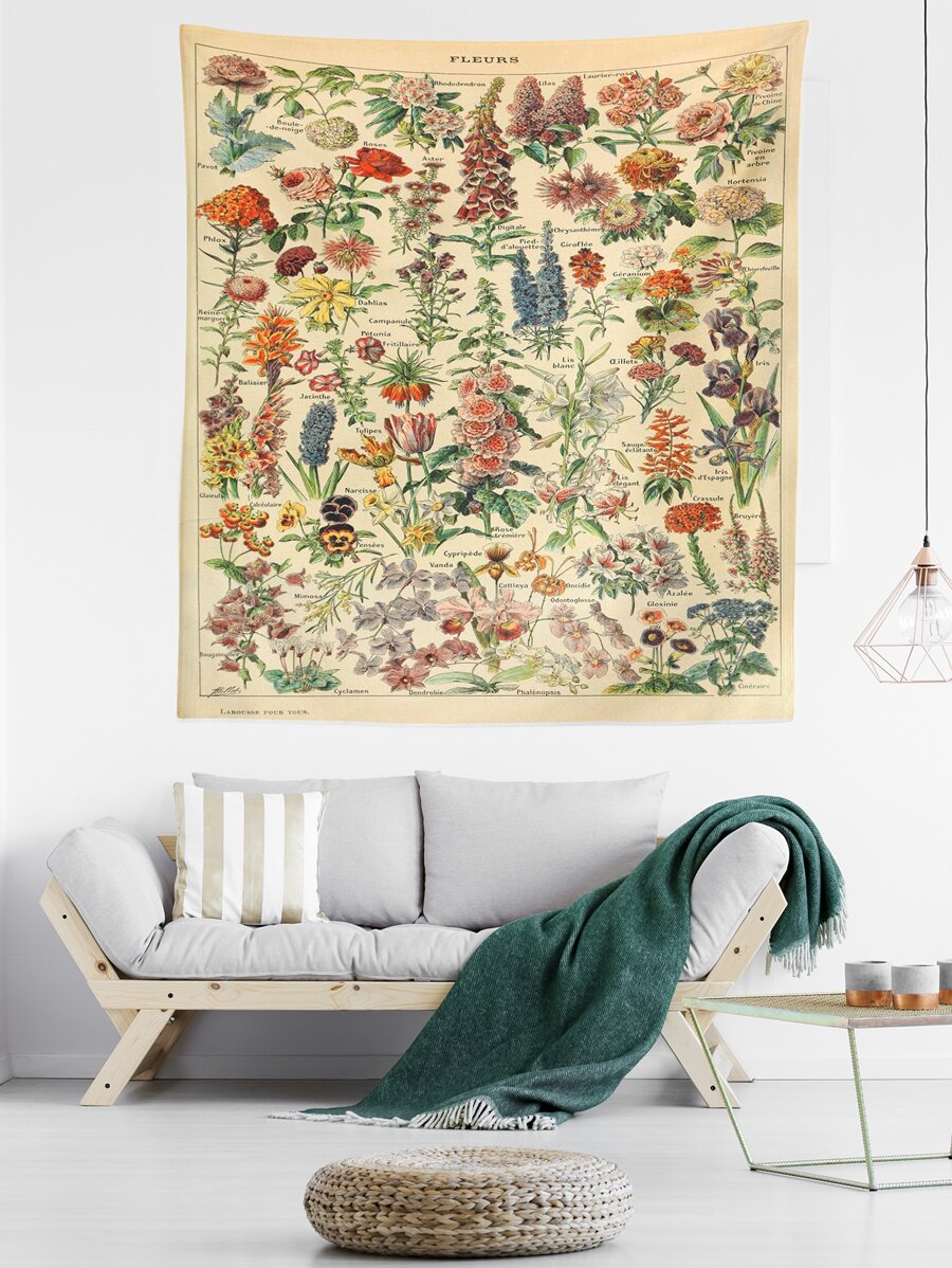 Letter & Floral Print Tapestry - Multicolor - View 1