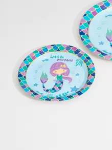 10pcs Cartoon Mermaid Disposable Plate - Multicolor - View 1