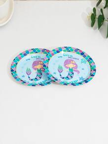 10pcs Cartoon Mermaid Disposable Plate - Multicolor - View 2