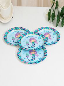 10pcs Cartoon Mermaid Disposable Plate - Multicolor - View 3