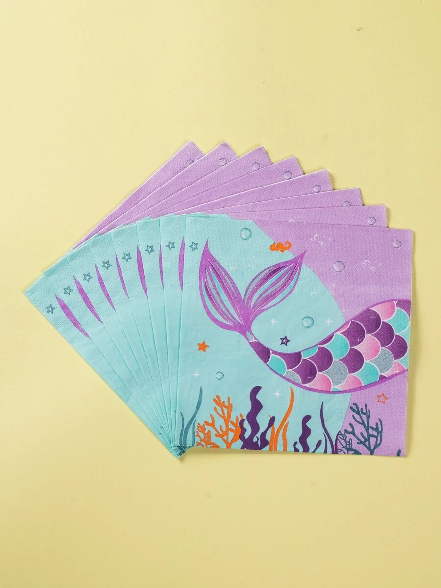 20 chiếc khăn ăn dùng một lần họa tiết nàng tiên cá, khăn giấy hoạt hình cho tiệc sinh nhật, giáng sinh - Nhiều màu - Xem 1