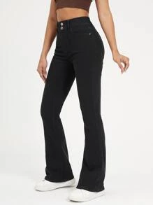 SHEIN EZwear High Waisted Bootcut Jeans - Black - View 1