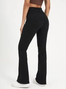 SHEIN EZwear High Waisted Bootcut Jeans - Black - View 2