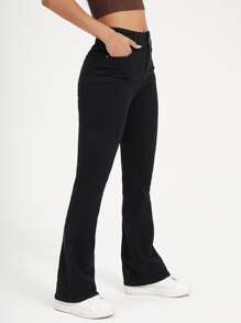 SHEIN EZwear High Waisted Bootcut Jeans - Black - View 3