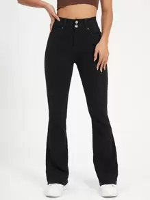 SHEIN EZwear High Waisted Bootcut Jeans - Black - View 4