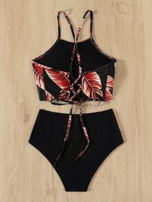 Bikini con cordón estampado tropical, para vacaciones de verano en la playa - Multicolor - Ver 2