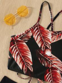 Bikini con cordón estampado tropical, para vacaciones de verano en la playa - Multicolor - Ver 4