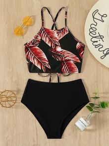 Bikini con cordón estampado tropical, para vacaciones de verano en la playa - Multicolor - Ver 5