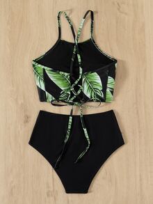 Bikini con cordón con estampado tropical, para el verano y las vacaciones en la playa - Multicolor - Ver 2