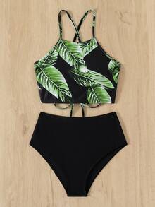 Bikini con cordón con estampado tropical, para el verano y las vacaciones en la playa - Multicolor - Ver 3
