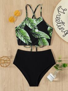 Bikini con cordón con estampado tropical, para el verano y las vacaciones en la playa - Multicolor - Ver 5