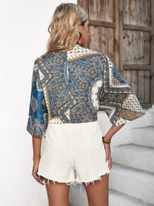 Breezaya Áo sơ mi nữ tay cánh dơi in họa tiết toàn thân - Nhiều màu - Xem 2