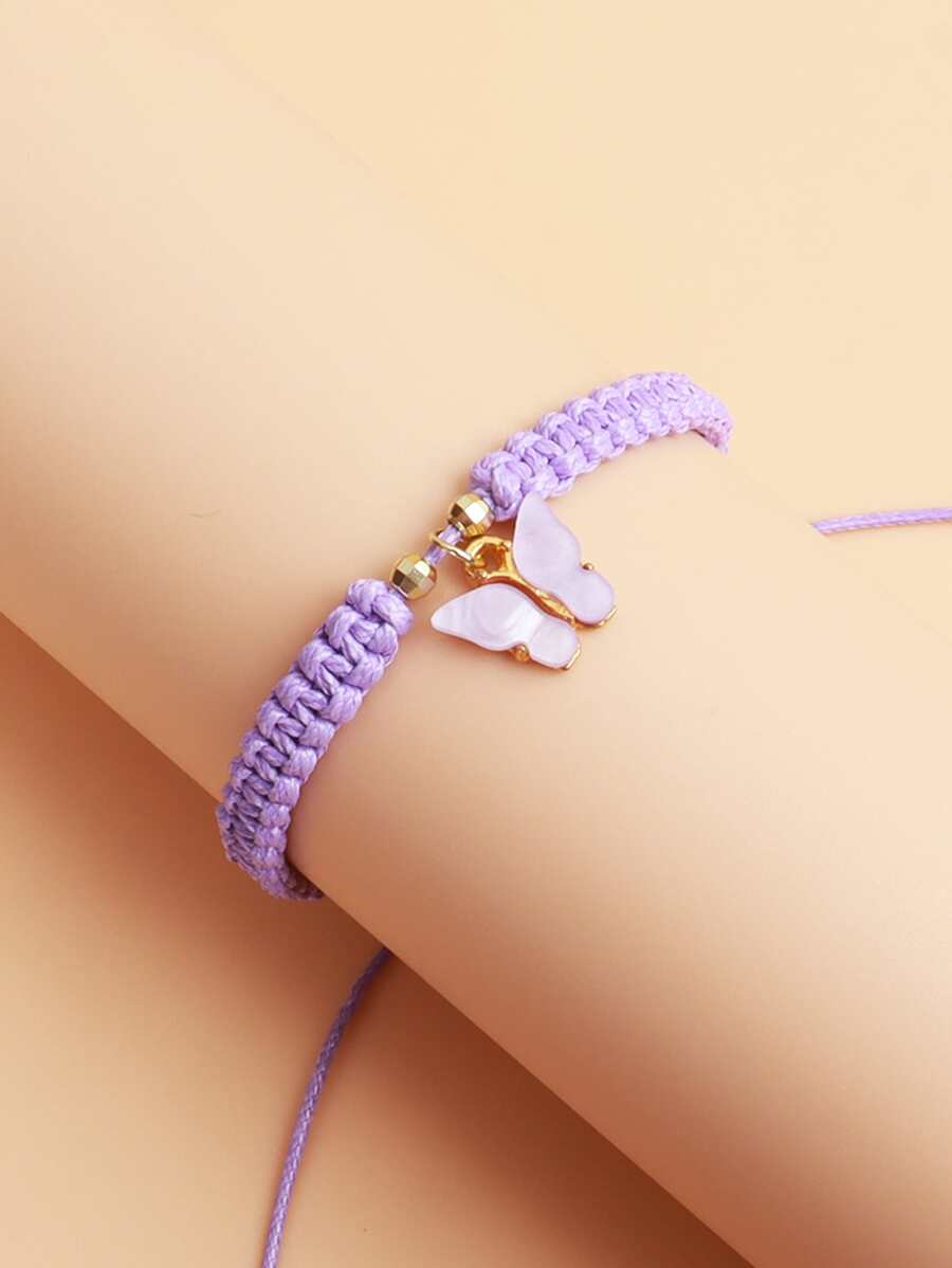 蝴蝶墜飾編織手鏈 - 紫色 - 查看 1